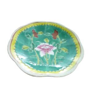 Vintage Chinese Small Porcelain Lotus Flower Plate Floral Decor Pattern Dish